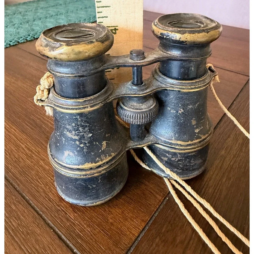 Antique Brass Field Glasses Binoculars Black Patina Vintage Maritime Decor 4.5in